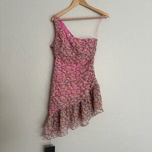 NWT ASTR Womens Pink Floral Asymmetric Sleeveless Mini Body Con Dress S